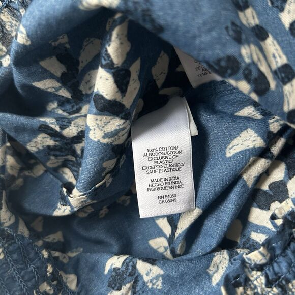 Jones New York Geometric Blue Peasant Boho Blouse Puff Sleeve Size Small - Picture 7 of 9